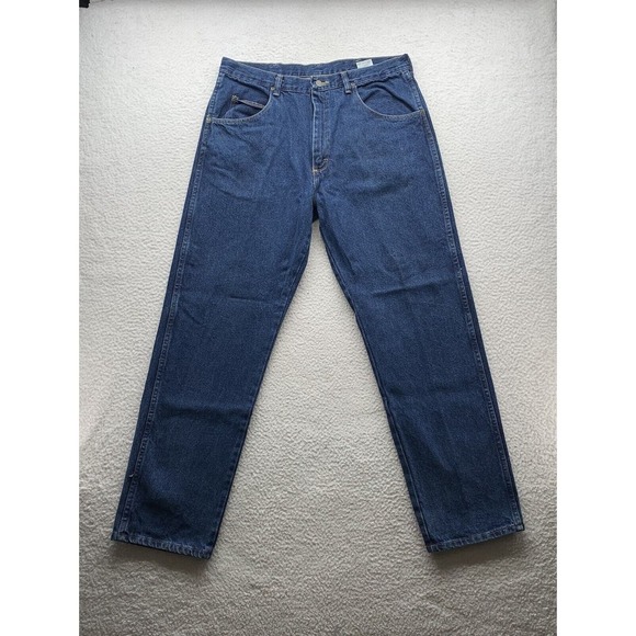 Wrangler Pro Jeans Mens 36x32 Blue Denim Medium Wash Straight Rodeo Rugged Work - Picture 1 of 11